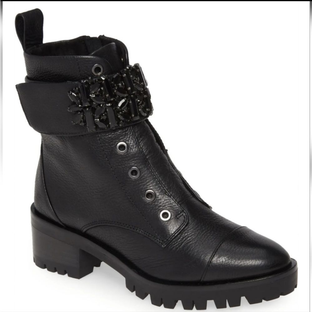 Karl Lagerfeld Black Crystal Embellished Women's combat Boots Sz 9